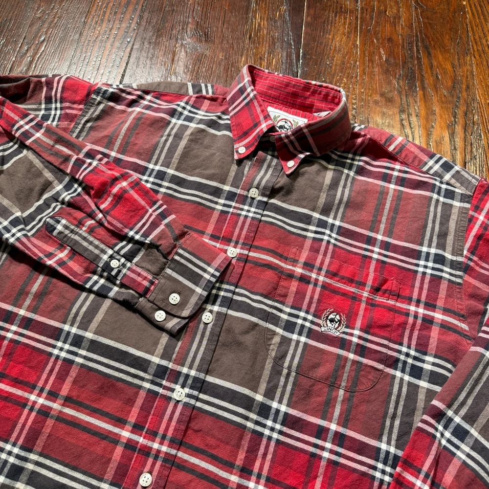 Cinch Shirt Mens Large Red Gray Plaid Button Up Western Cowboy Rodeo Workwear